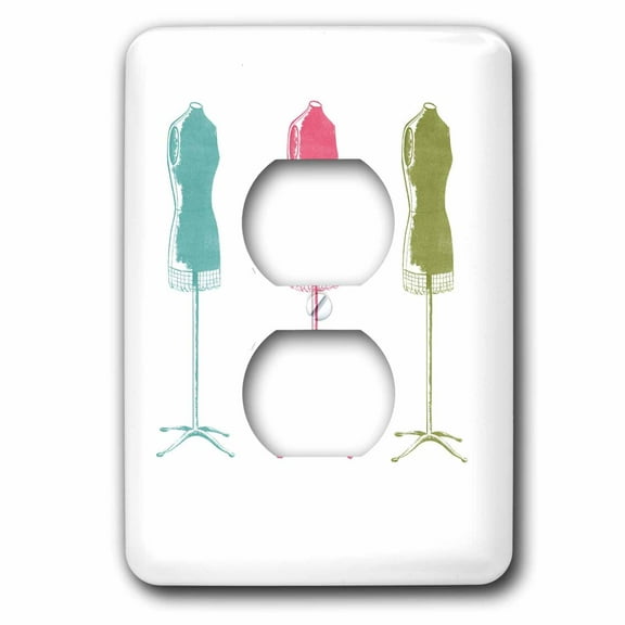 3dRose, Aqua Pink n Green Dress Forms, 2 plug outlet cover