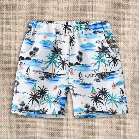 CPNG Teen Baby Boys Coconut Tree Pattern Shorts Swim Trunks Beach Board Shorts with Mesh Lining Lightweight Training Joggers Gym Sports Quick Dry Swim Shorts