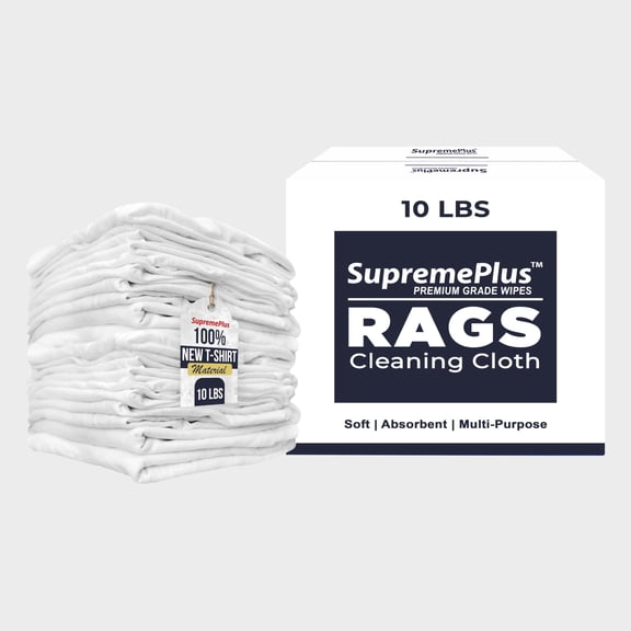SupremePlus New Knit T-Shirt Cleaning Wiping Rags 10 lbs Box of Rags Commercial Garage Multipurpose Reusable Cotton Dust Cloths, White, 70 Count