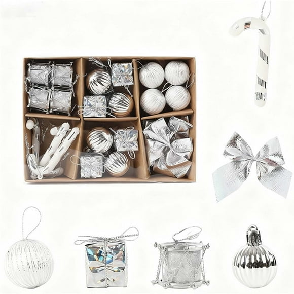 ABPWLY Ensemble de Boîtes-Cadeaux de Noël Kraft Ornements Boules Tambours Cannes de Bonbon Nœuds Table Fenêtre Miniature Décor Mixte Cadeau Emballage Trousse Complète des Fêtes