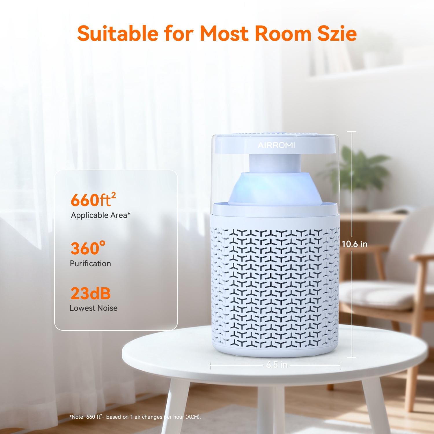 AIRROMI AIRROMI A2002 Air Purifier - For Large Rooms up to 660 sq ft - True HEPA Filter for Efficient Dust & Germ Removal - Built-in Aromatherapy Diffuser & Soft Night Light for Better Sleep Blue