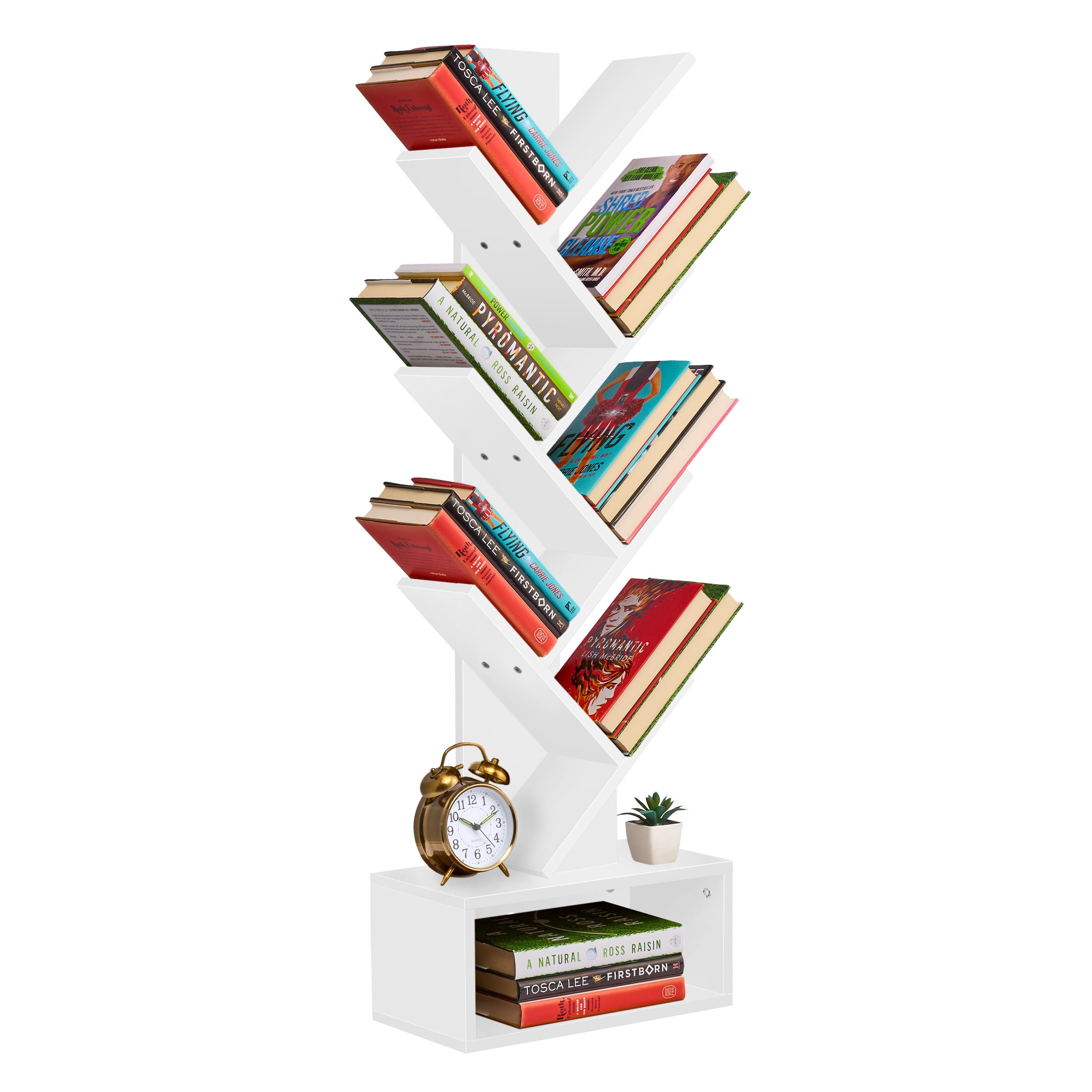 Sorbus 7-Tier Zigzag Tree Bookshelf with Open Storage Base, Space
