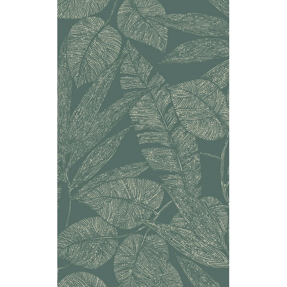 Green Digital Leaf Outline Botanical Printed Non-Woven Non-Pasted Textured Wallpaper 57 Sq. Ft.