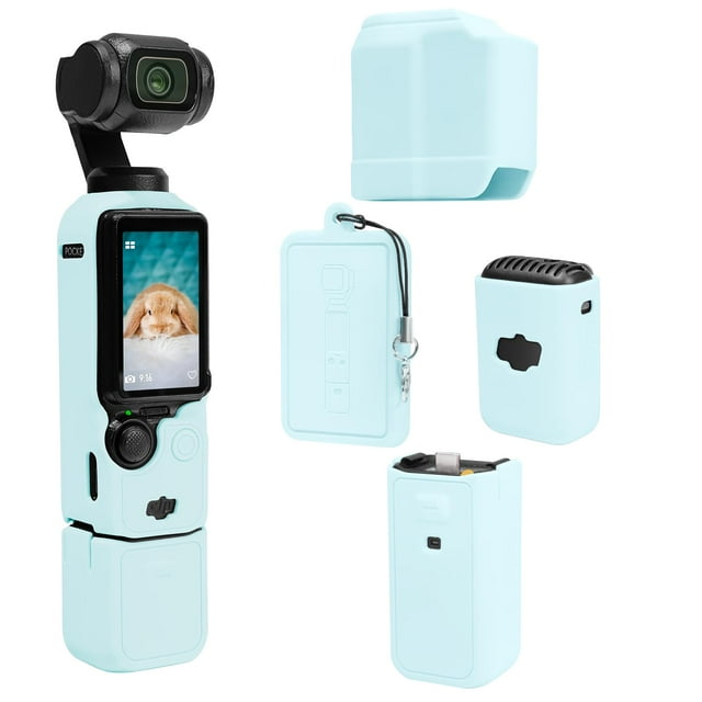 DJI Pocket 3 Silicone Protection Kit: Blue Camera Body Cover, Lens Guard, Screen Protector, 1/4 Threaded Handle Sleeve, Battery Handle Case, Microphone Shield & Anti-Loss Strap – Complete Gimbal