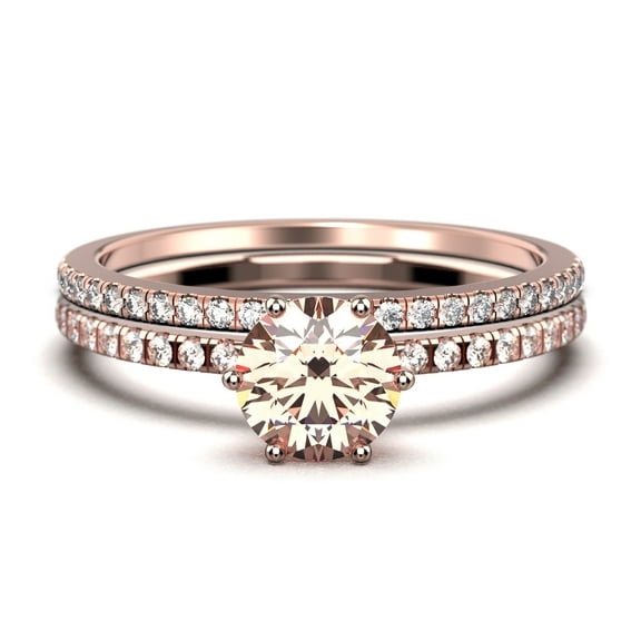 Beautiful Art Deco 1.75 Carat Round Cut Morganite And Diamond Moissanite Engagement Ring, Wedding Ring, One Matching Band in 10k Solid Rose Gold, Gift For Her Gift For Girlfriend Promise Ring