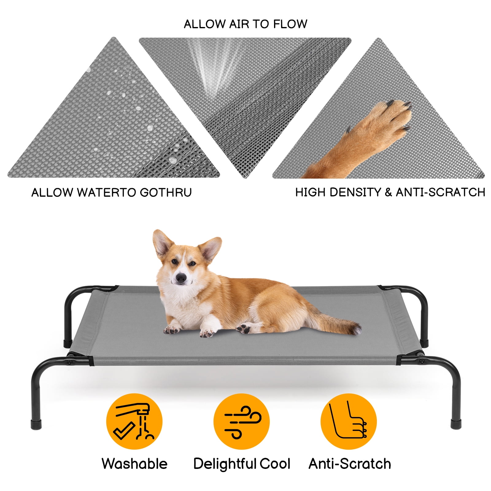 Ktaxon 43"D x 26"W  Dogs Pets, Outdoor Elevated Dog Bed Fits Up to 150 lbs, Washable Camping Dog Cot, Chew Proof Pet Bed with Breathable Mes