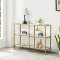 thumbnail image 3 of IVV Modern 2-Tiers Console Table Entryway Tempered Glass Sofa Table with Gold Metal Frame for Living Room, Hallway, 3 of 7