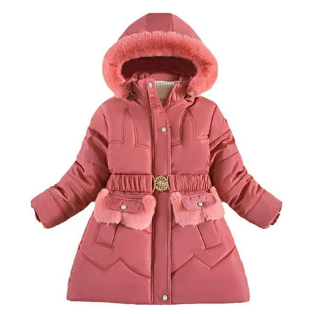 

WOLLED Kids Girls Winter Jacket Coats Toddler Long Fleece Coats Parka Waterproof Coats with Hoodie Mid-Length Thick Outerwear Zip up Warm Snow Jacket for 4-14T
