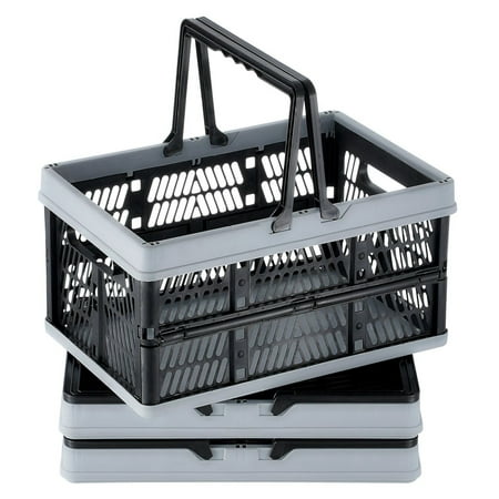 Foldable Shopping Basket 3PCS 16L - Portable Grocery Basket with Handle - Reusable Shopping Tote for Supermarket Laundry Home Storage
