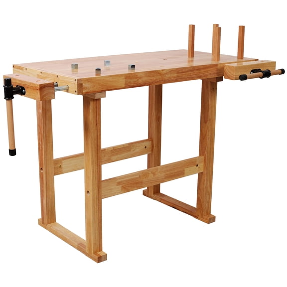 S-HOME 40" Wood Workbench Heavy Duty with Adjustable Handle - 330Lbs Load Capacity Rubber Woodworking Table with Storage for Garage Workshop