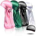 thumbnail image 1 of 4pcs Silky Durags, Silk Durag For Men Women Waves, Silk Durag Pack With 1 Wave Cap, Silky Satin Durag Extra Long Tails, 1 of 5