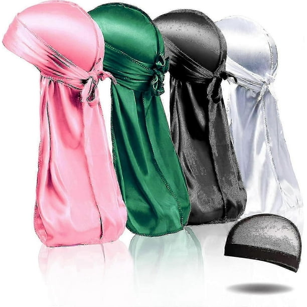 4pcs Silky Durags, Silk Durag For Men Women Waves, Silk Durag Pack With 1 Wave Cap, Silky Satin Durag Extra Long Tails