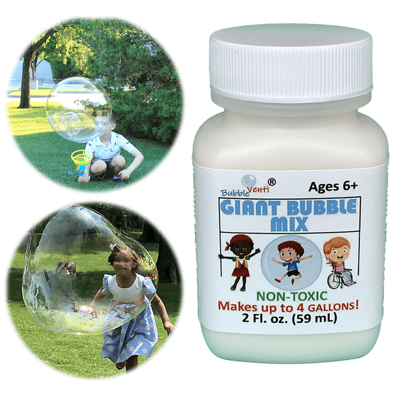 Bubbleventi Giant Bubble Mix | Made in USA |100% Vegan Non-Toxic Powder Makes 4 Gallons of Premium, Big Bubble Solution for kids’ STEM fun | Use in Bubble Wands + Machines