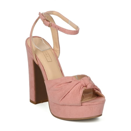 Knotted Platform - New Women Faux Suede Peep Toe Knotted Platform Block Heel Sandal - 17992 By Yoki