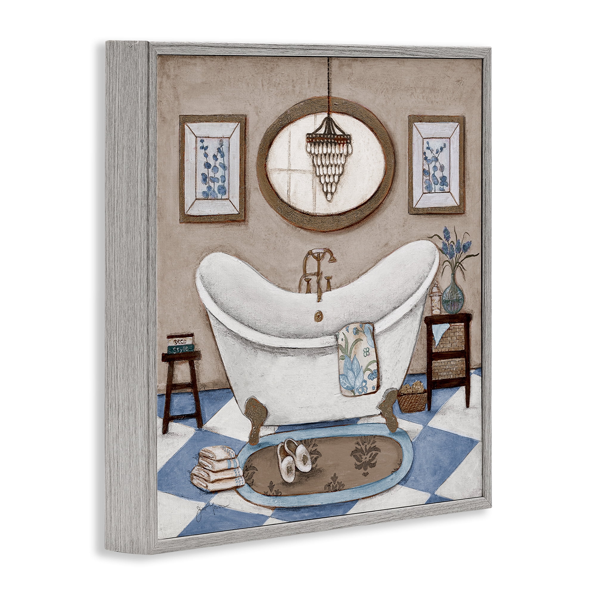 Stupell Industries Checkered Relaxing Bathtub Gray Framed Giclee Art, design by Janet Tava