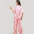 thumbnail image 5 of Women's Satin Button-Up Pajama Set with Short Sleeve Notch Collar Top and Wide Leg Pants in Ribbon Print - X Large, Pink, 5 of 7