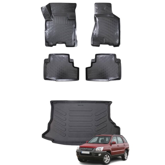 Car Floor Mats   Cargo Liner (Full SET) Compatible for Kia Sportage 2005-2010 Waterproof | All Weather