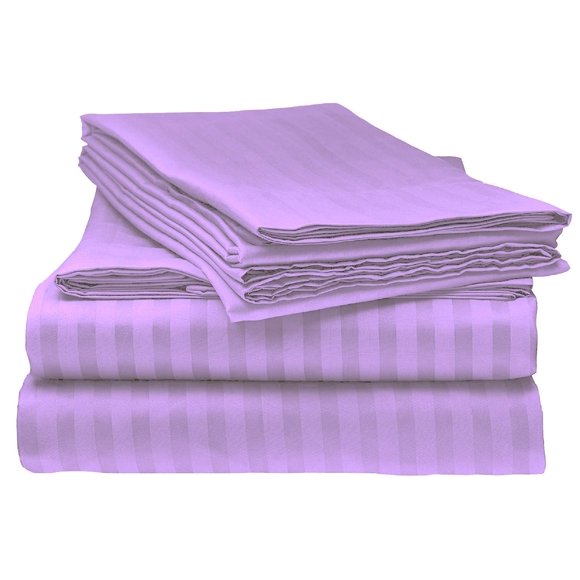 Série de Literie Ensemble de Draps pour Canapé-Lit (Rayures) Coton Égyptien 500 Fils Lavande (Taille Complète 54"x72"x 8 Pouces)