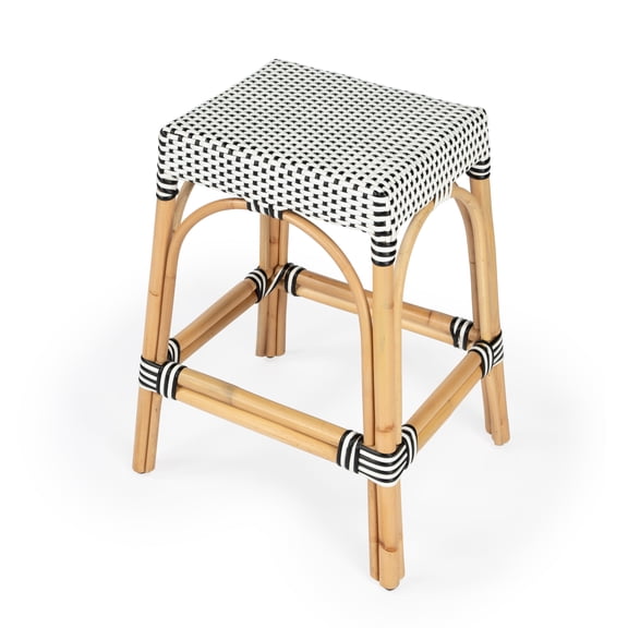 Butler Specialty Company Robias Rattan 24.5" Counter Stool - White & Black Dot