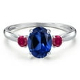 thumbnail image 3 of Gem Stone King 10K White Gold Blue Created Sapphire and Red Created Ruby 3-Stone Ring for Women | 1.88 Cttw | Oval 8X6MM | Gemstone September Birthstone | Size 9, 3 of 6