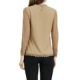 thumbnail image 4 of MODA NOVA Juniors Round Neck Casual Blouses Lace Floral Long Sleeve Chiffon Top Khaki XL, 4 of 7