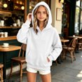 thumbnail image 3 of Besolor Sweatshirts for Kids Girls Fall Winter Fleece Lined Thermal Warm Long Sleeve Hooded Quarter Zipper Pullover Tops with Pocket(13-14 Years,White), 3 of 6