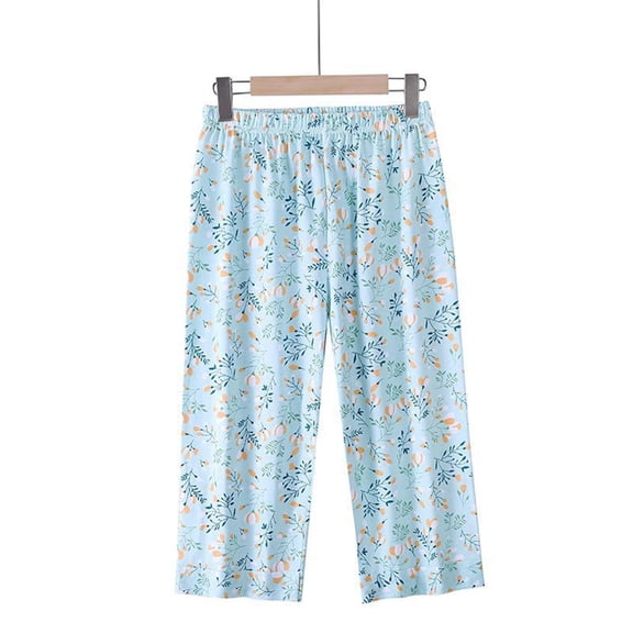 Axiiglly Plus Size Capri Pajama Pants Women Floral Print Loose Lounge Bottoms Soft Cozy Cotton Sleep Pants, XL-5XL