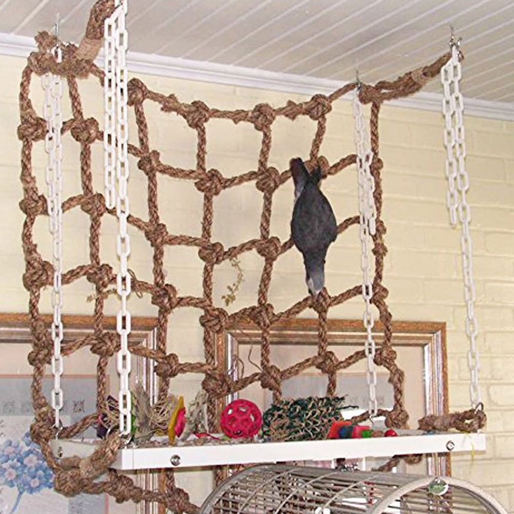 NFTIGB Premium Cotton Hemp Rope Bird Climbing Net Large Parrot Hammock Hanging Swing Climb Chew Toy Accessories For Macaws Cockatiels Parakeets Budget M Size Cage Adventure Playground