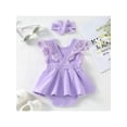 thumbnail image 3 of Biekopu Newborn Girl Romper Outfits, Sleeveless Lace Patchwork Solid Color Dress Style Romper + Cute Headband Set, 3 of 9
