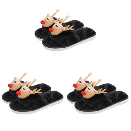 

TOYMYTOY 3 Pairs Christmas Deer Design Slippers Plush Slippers for Home