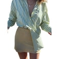 thumbnail image 5 of hirigin Women’s Oversized Boyfriend Shirts, Long Sleeve Striped Print Loose Button Down Tops, 5 of 9