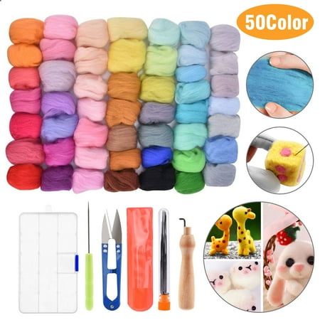 EEEKit Needle Felting Starter Kit, Wool Roving 50 Colors Needle Felting Wool Set, Felt Tools Needle Felting Starter Kit, Wool Fibre Hand Spinning DIY Craft Materials, Starter Tool Kit Craft Supplies