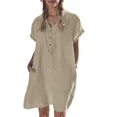 thumbnail image 2 of JUNWELL Nouvelle Chemise en Lin de Coton Robe de Poche Jupe de Plage Robe Décontractée Confortable et Doux à la Mode et Polyvalent, 2 of 7
