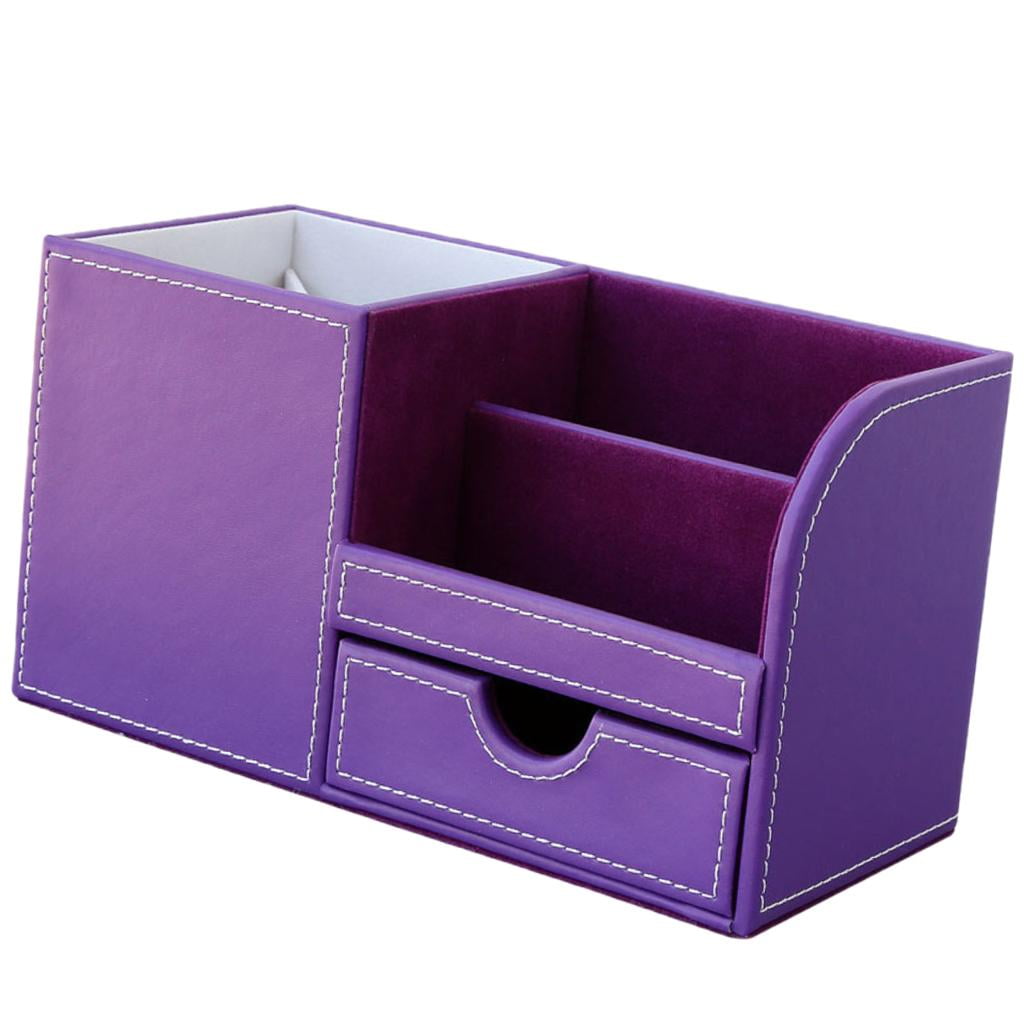 Office Storage Box Leather Statiry Organizer Pens Holder Box