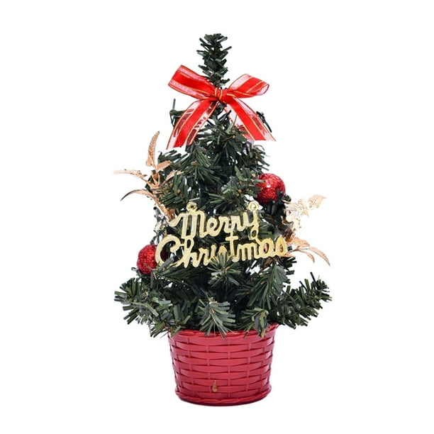 Pequeño árbol de Navidad artificial verde, centro de mesa con adornos. Estilo C
