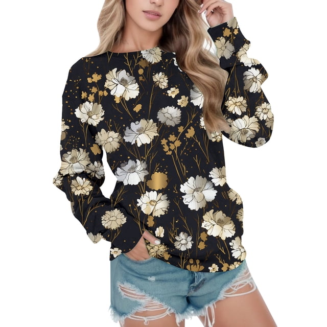 Gibobby Casual Sudadera para Mujer Sudaderas de Halloween para mujer de gran tamaño camisetas de otoño y día festivo con cuello redondo(Negro,M)
