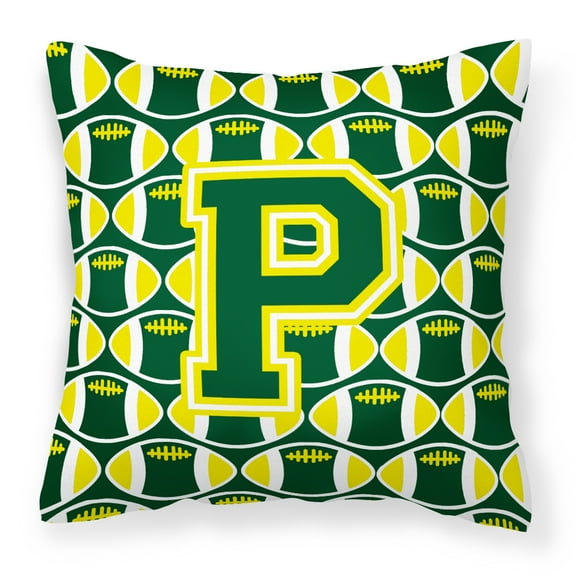 Carolines Treasures CJ1075-PPW1414 Letter P Football Green & Yellow Fabric Decorative Pillow