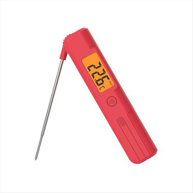 Termómetro Digital Plegable para Carne con Sonda para Cocinar, Asar, Hornear y Freír Carne. Pantalla LCD Roja.