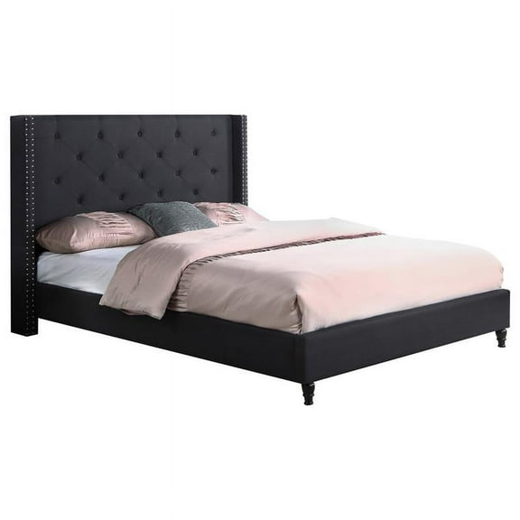 Best Master Furniture Veronica Tufted Wingback Platform Bed Black, Queen
