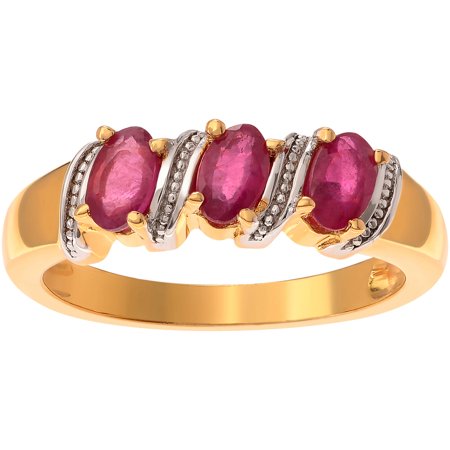 Brinley Co. Women's Ruby 14kt Gold over Sterling Silver Three-Stone Fashion Ring