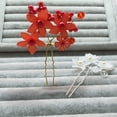 thumbnail image 5 of opvise U-Shape Bride Jewelry Flower Faux Pearl Wedding Hair Pin Clip Red, 5 of 8