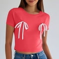 thumbnail image 2 of Dealovy Going out Tops for Women Bowknot Short Sleeve Crop T-Shirts Round Neck Summer Basic Tees, 2 of 7