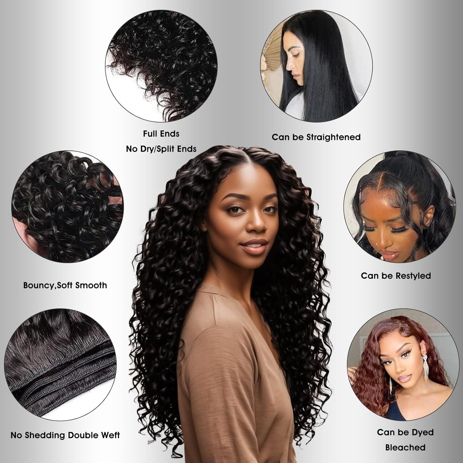 NBRUW 12A Grade 20 22 24 Inch 3*Bundles Natural Black 100% Virgin Human Hair Deep Wave Curly Multiple Lengths 3PCs Set