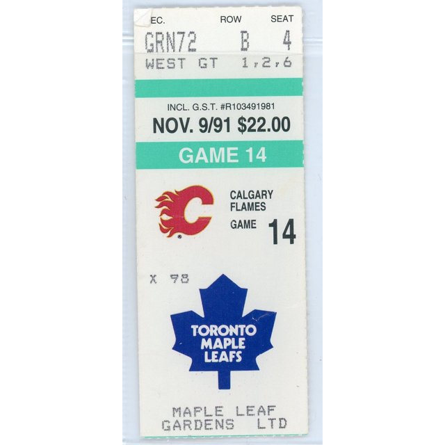 Calgary Flames Vs. Toronto Maple Leafs Vintage Ticket Maple Leaf Gardens 1991