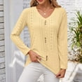 thumbnail image 3 of AherBiu Womens Long Sleeve Tops V Neck Eyelet Hole Boho Beach Casual Shirts Blouse Solid Color, 3 of 7