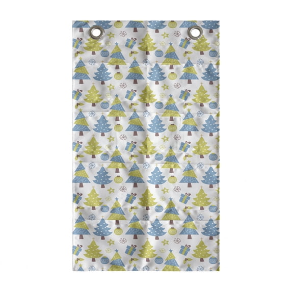 Christmas Hanging Pocket Organizer, Trees and Presents with Ornaments, Printed Polyester Storage Bag with Pockets, 21" x 31", Sky Blue Yellow Green