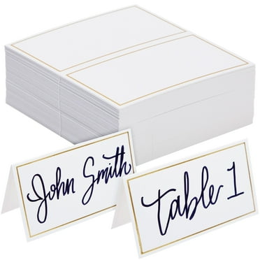 Pack of 100 Place Cards - Small Tent Cards with Gold Foil Border - Perfect for Weddings, Banquets, Events, 2 x 3.5 inches