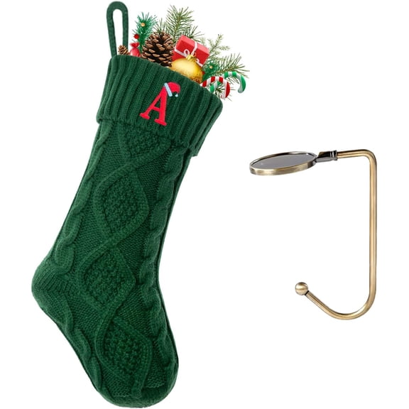 Christmas Stockings with Initials, Letter A Embroidered Xmas Stockings, 18" Large Monogram Knitted Xmas Stocking, Christmas Party Fireplace Family Hanging Stocking Decorations
