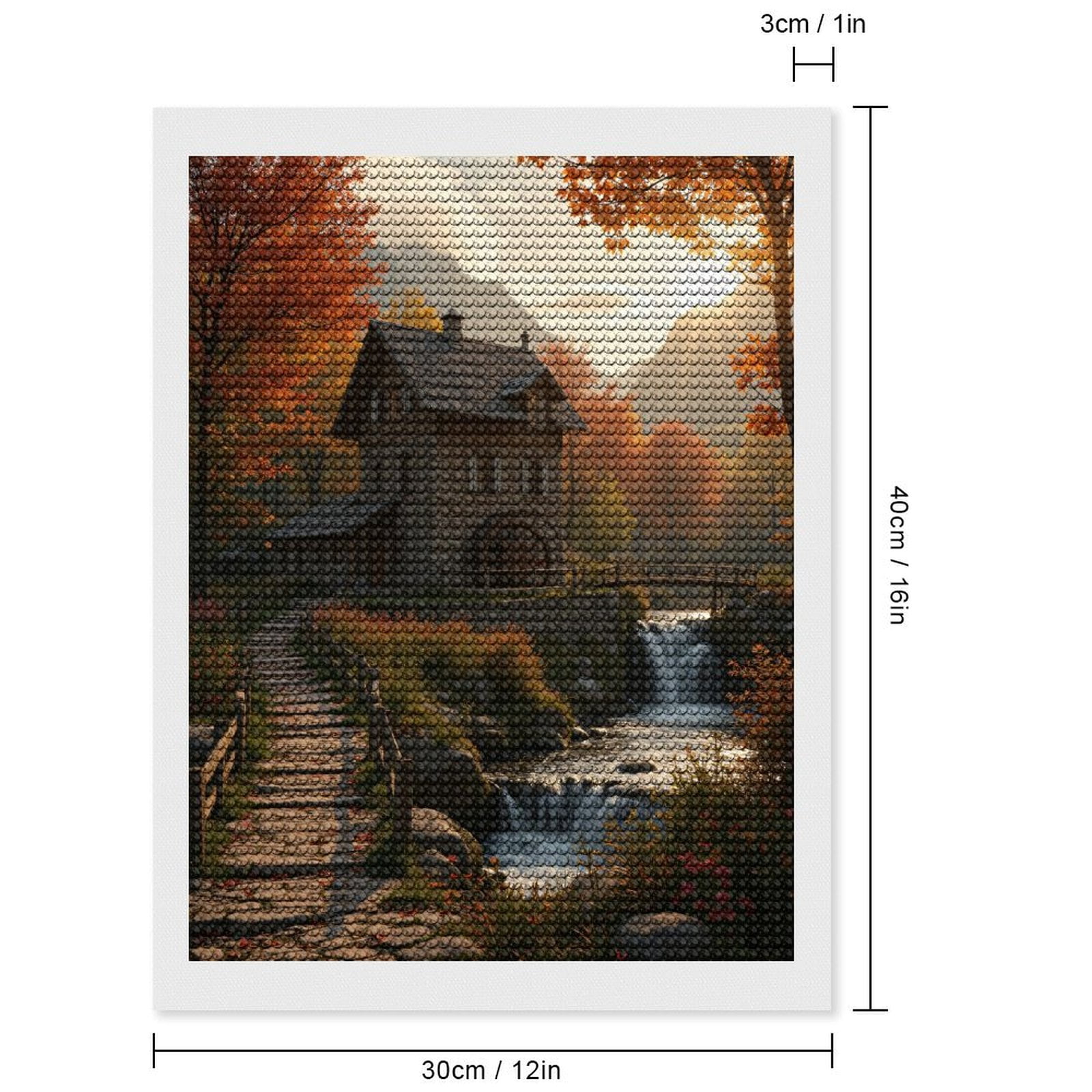 Diamond Art Kits for Adults, Rustic Autumn Mill House Scene 5D Diamond Painting Kits for Adults Beginners, DIY Full Drill Diamond Painting, Gem Art and Crafts 12x16