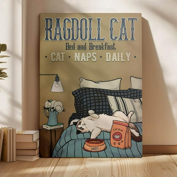 Ragdoll Cat Bed & Breakfast Retro Poster – Vintage Cat Lover Wall Art Home Decor, 8x12 UNFRAMED